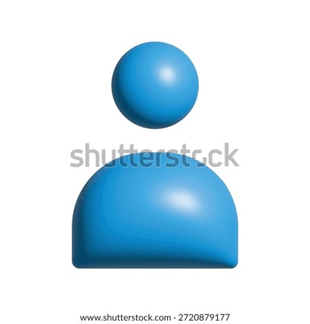 Blue 3D User Profile Icon. Glossy Avatar Symbol for App UI and Social Media. Minimalist Person Sign Vector Isolated on White.
