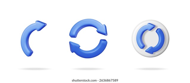 Blue 3d vector arrow icons set. Refresh, circulation, and cycle concept. Modern graphic design element illustration.