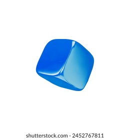 Blue 3D vector cube. Illustration of a hex dice with a blank side on an isolated background. Three-dimensional game dice with three different sides. Ideal for game or business design.