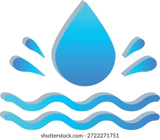 Un icono azul de salpicaduras de agua en 3D con gota de líquido y ondas, que representa el agua, el movimiento del fluido, el efecto de salpicadura y los conceptos de frescura.