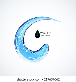 Blue 3D water splash isolated on white, vector background