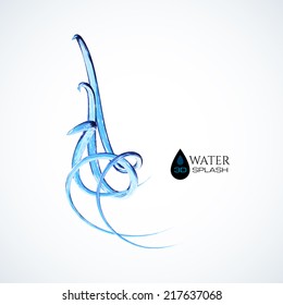 Blue 3D water splash isolated on white, vector background