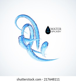 Blue 3D water splash isolated on white, vector background
