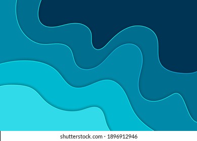 blue 3d wavy abstract layer papercut background