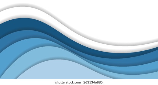 blue 3D wavy lines texture with soft light and shadow. Minimal wave curve pattern collection design with text copy space. can be used in various backgrounds