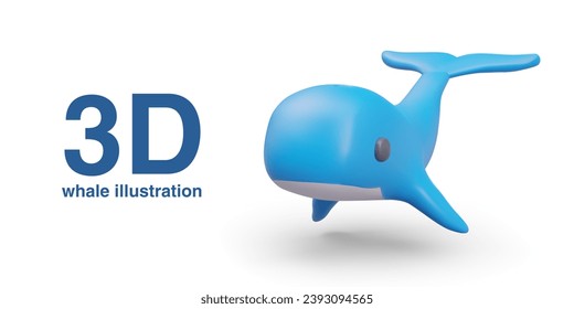 Ballena azul 3D al estilo de las caricaturas. Habitante oceánico. El animal más grande del planeta. Imagen vectorial. Un animal marino gigante. Concepto de protección de las especies marinas en peligro de extinción