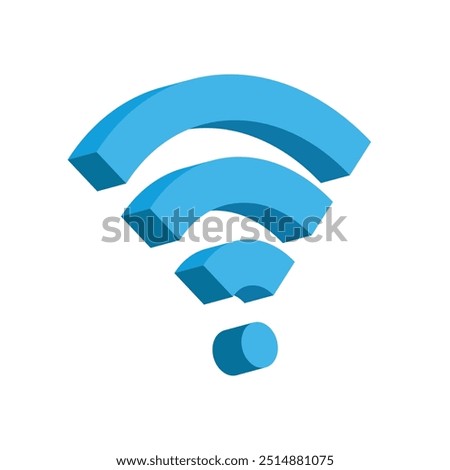 Blue 3D Wi-Fi signal icon with three curved bars and a circular base, symbolizing wireless connection.