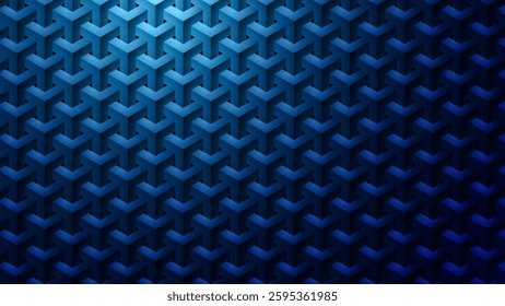 Blue 3D Y Tiles  Pattern. Geometric Optical Illusion Pattern Texture. Vector Illustration.