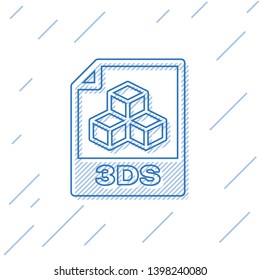 Blue 3DS file document icon. Download 3ds button line icon isolated on white background. 3DS file symbol. Vector Illustration