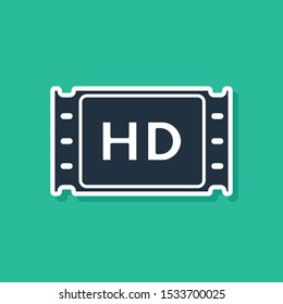 Blue 4k movie, tape, frame icon isolated on green background.  Vector Illustration
