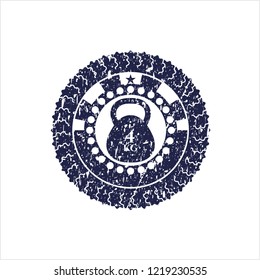 Blue 4kg kettlebell icon inside distressed rubber seal