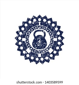 Blue 4kg kettlebell icon inside distress rubber texture