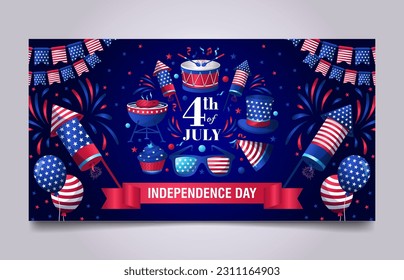 Blue 4th of July, USA Independence Day banner design with patriotic element and bright vibrant color 