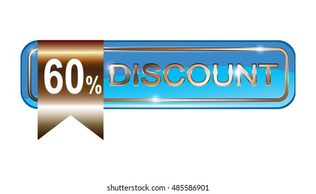 Blue "60% discount" banner, isolated on a transparent background, in vector