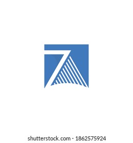 Blue 7 Bridge Steel Cable Metal Ropes in the square shape, Business Connected Trestle Logo Vector Design