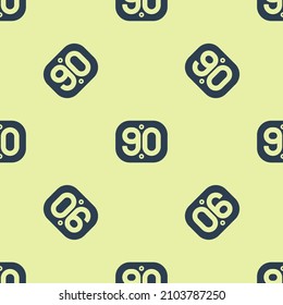 Blue 90s Retro icon isolated seamless pattern on yellow background. Nineties poster.  Vector
