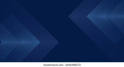 Fondo azul con líneas de flecha brillantes. Diseño simple de líneas geométricas azules brillantes. Tecnología futurista arte moderno bueno