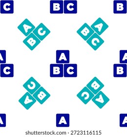 Icono azul de bloques ABC aislado sin patrón sobre fondo blanco. Cubos del alfabeto con letras A, B, C. Vector
