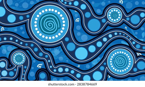 Blue Aboriginal Water and River Pattern Background 