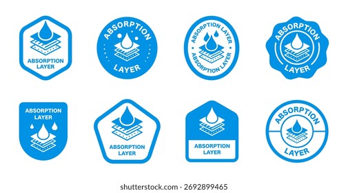 Ícones de camada de absorção azul definidos com gota de água e design em camadas.