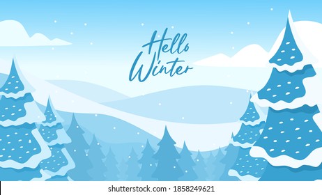 Blue Abstrack Backgound Winter Landscape Mountain Vector Illustration. Horizontal Background Perfect For Presentation, Zoom Background, Banner Winter Season Etc.