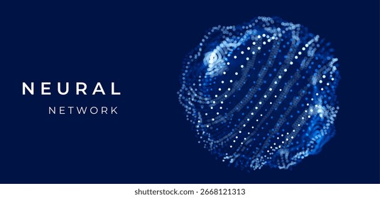 Globo 3D abstracto azul hecho de malla y partículas, que representa el diseño de redes globales, inteligencia de IA, blockchain, datos, tecnología cibernética y visualización científica futurista