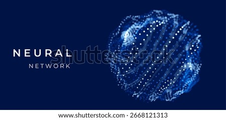 Blue abstract 3D globe made of mesh and particles, representing global network design, AI intelligence, blockchain, data, cyber technology, and futuristic science visualization
