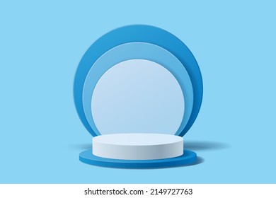 Blue abstract 3D scene for product presentation background, Cylindrical podium for display product and circle shape overlap behind, Vector illustration