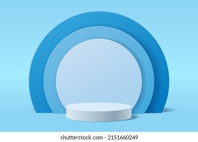 Blaue abstrakte 3D-Szene für die Präsentation von Produkten Hintergrund, Weißer Zylinder-Podium für das Display-Produkt und Kreis-Form überlappen sich dahinter, Vektorgrafik