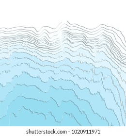 blue abstract 3D wave pattern with rippled embossed lines and white border, vector illustration