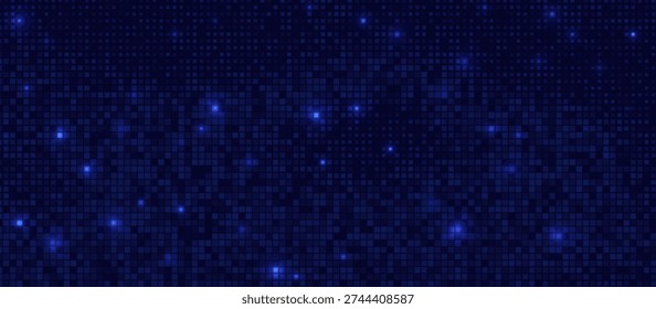 Blue abstract ai science technology background with squares grid. Data digital backdrop for business connection concept. Cyber network computer design system element.