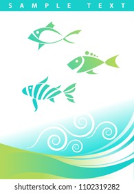 Blue abstract aquatic background with three cool abstract fish. Great as a template