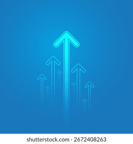 Flechas Abstractas azules en el medio del fondo azul, con la Tecnología de inversión de crecimiento de Business Arrow Up, Ilustración vectorial utilizada en la planificación de gráficos de datos financieros