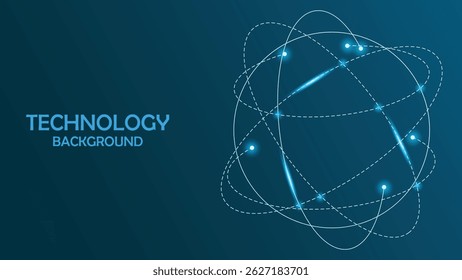 Blue abstract atom design with glowing elements and orbit lines ideal for science and tech concepts