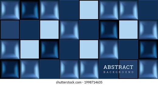 Blue abstract background 3D. Backdrop with geometric shapes. Vector illustration in realistic style. Banner with cubes. Interior concept. Architectural wall. Modern design poster, flyer, wallpaper.