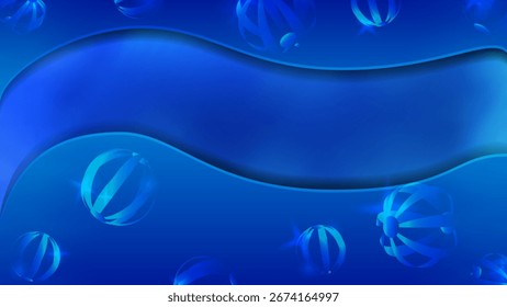 Fundo abstrato azul com esferas 3D e curvas suaves
