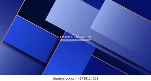 Blue abstract background banner with overlapping square pattern design. Simple modern golden light line style background pattern. Vector eps10