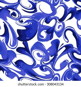 Blue abstract background with blur stains of paint. Seamless pattern for creating card, web page background, wallpaper and textile. Vector illustration.
