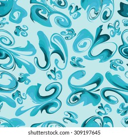 Blue abstract background with blur stains of paint. Seamless pattern for creating card, web page background, wallpaper and textile. Vector illustration.