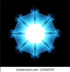 blue abstract background with blurred magic neon light curved lines. Vector illustration. dark black background.