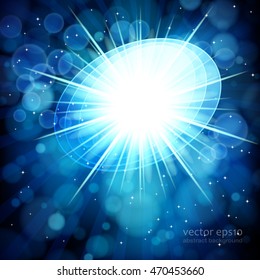 Blue abstract background with bokeh defocused lights. Oval banner for your text.