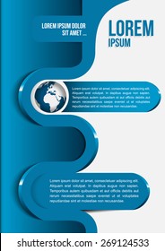 Blue abstract background of a brochure with globe and 3d wave