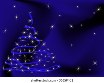 Blue abstract background with christmas tree