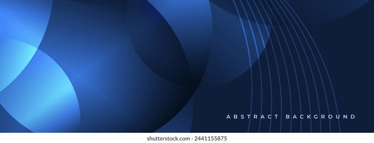 Fondo abstracto azul con círculos y rayas circulares. Banner de diseño gráfico moderno de ilustración vectorial amplia.