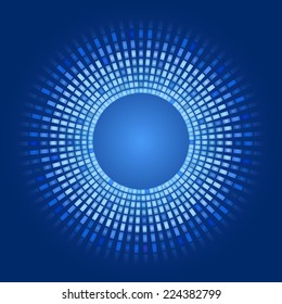 blue abstract background - circles of glowing pixels, concentric circles. vector illustration - you can simply change the color