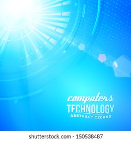 Blue abstract background with circles lines and shapes. Vector illustration, contains transparencies, gradients and effects.