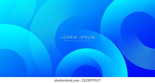 Fondo abstracto azul con círculos. Diseño moderno de Formas geométricas azules brillantes simples con patrón de líneas. Composición de Formas dinámicas. Ilustración vectorial