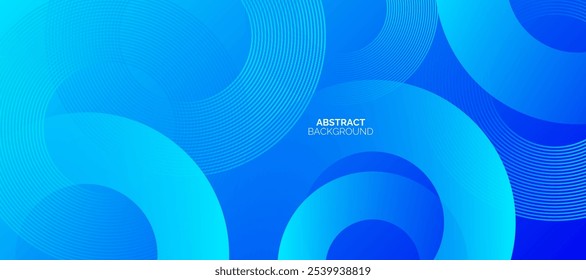 Blue abstract background with circles. Modern simple bright blue geometric shapes design with lines pattern. Dynamic shapes composition