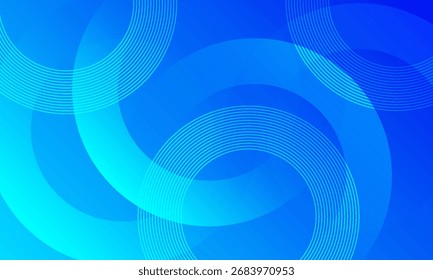 Blue abstract background with circles. Modern simple bright blue geometric shapes design with lines pattern. Vector