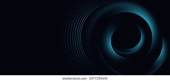 Blue abstract background with circular lines, technology futuristic template. Vector illustration